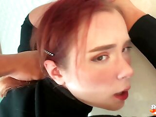 Man Facefuck, Rough Pussy Fuck of Subordinated Redhead and Spunk on Tits