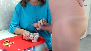 Milf granny drinks coffee with cum forbid ,big dick huge millstone